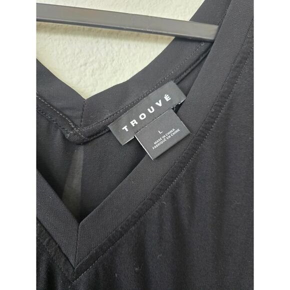 Trouvé Black Sleeveless V Neck Tank Top Sheer Hem Layered Size L Essentials - Picture 2 of 7